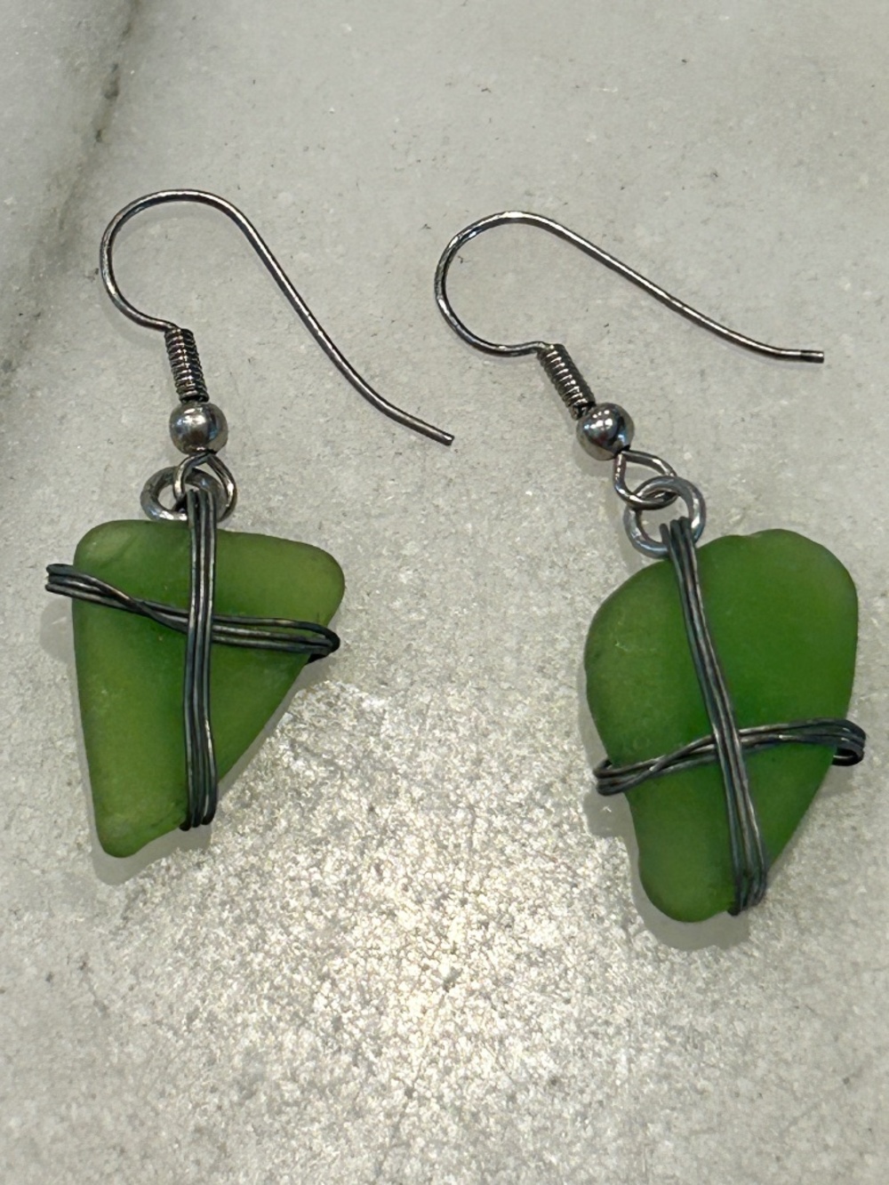 Beach Glass Earrings Wrapped Wire - Vintage